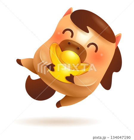 Cute Little Cartoon Horse. Chinese Golden Ingot Cute Little Cartoon Horse. Chinese Golden Ingot 134047190