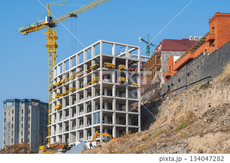 Yerevan Armenia 10.25.2025. A construction site with a large building under construction Yerevan Armenia 10.25.2025. A construction site with a large building under construction 134047282
