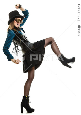 beautiful steampunk woman in glasses isolated. beautiful steampunk woman in glasses isolated. 134047324