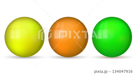 Set with glass colorful balls. Glossy realistic ball, 3D abstract vector illustration highlighted on a white background. Big metal bubble with shadow 134047916