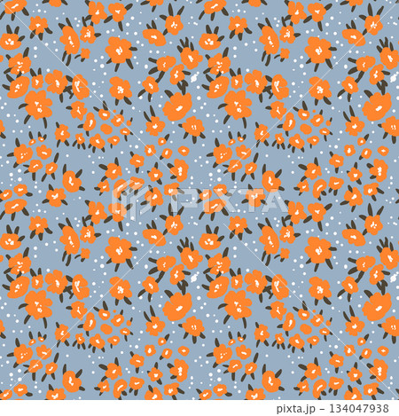 Seamless floral pattern based on traditional folklor art ornaments. Colorful flowers on color background. Scandinavian style. Sweden nordic style. Vector illustration. Simple minimalistic pattern Seamless floral pattern based on traditional folklor art ornaments. Colorful flowers on color background. Scandinavian style. Sweden nordic style. Vector illustration. Simple minimalistic pattern 134047938