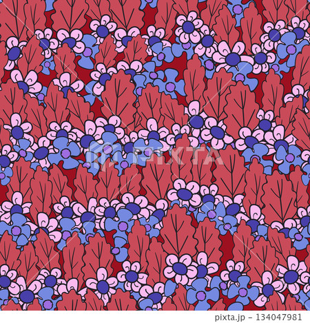Seamless floral pattern based on traditional folk art ornaments. Colorful flowers on color background. Scandinavian style. Sweden nordic style. Vector illustration. Simple minimalistic pattern Seamless floral pattern based on traditional folk art ornaments. Colorful flowers on color background. Scandinavian style. Sweden nordic style. Vector illustration. Simple minimalistic pattern 134047981