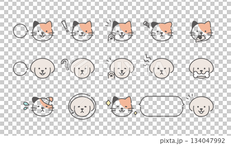 簡單的狗和三花貓面部表情圖示集 134047992
