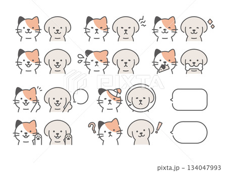 シンプルな犬と三毛猫の表情セット 134047993