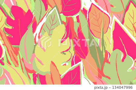 Floral seamless with hand drawn color exotic monstera leaves. Cute summer background. Tropic branches. Modern floral compositions. Fashion vector illustration for wallpaper, fabric, textile Floral seamless with hand drawn color exotic monstera leaves. Cute summer background. Tropic branches. Modern floral compositions. Fashion vector illustration for wallpaper, fabric, textile 134047996