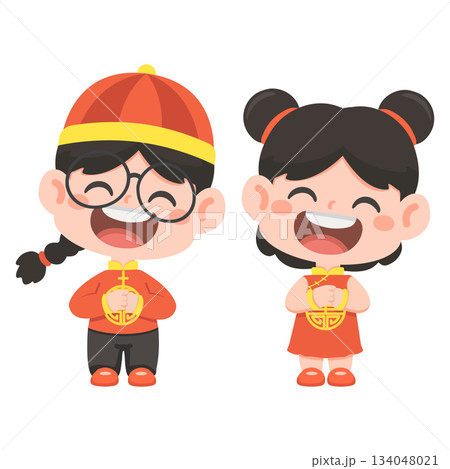 Cartoon Children Celebrating Chinese New Year 134048021