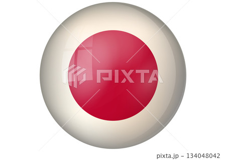 Flag of Japan. Japanese national symbol in official colors. Template icon. Abstract vector background. Round glass light ball, 3D big bubble, sphere 134048042
