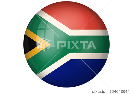 Flag of Republic of South Africa. RSA national symbol in official colors. Template icon. Abstract vector background. Round glass light ball, 3D big bubble, sphere 134048044