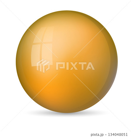 Glass yellow ball or precious pearl. Glossy realistic ball, 3D abstract vector illustration highlighted on a white background. Big metal bubble with shadow 134048051