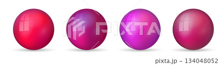 Set with glass colorful balls. Glossy realistic ball, 3D abstract vector illustration highlighted on a white background. Big metal bubble with shadow 134048052