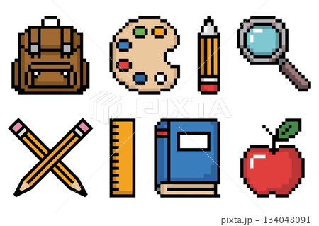 School Supplies Pixel Vector Icons 134048091