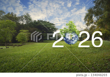 Happy new year 2026 ecological cover, Save the earth concept, Elements of this image furnished by NASA 134048203