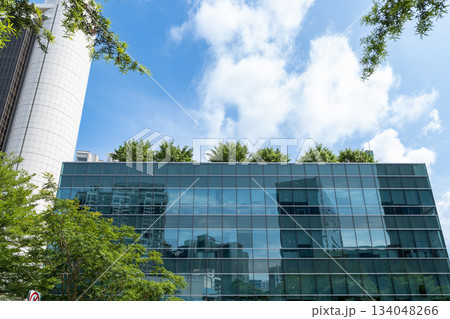 Modern glass building with greenery on Orchard Road in Singapore Modern glass building with greenery on Orchard Road in Singapore 134048266