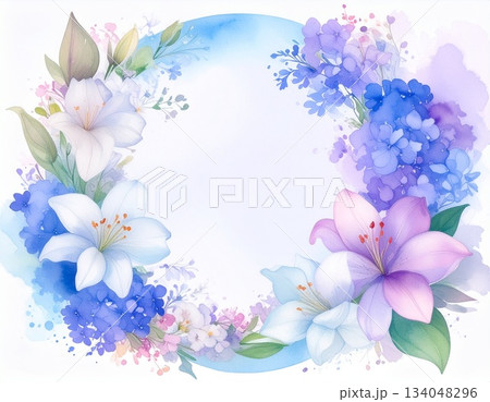 花の円形フレーム・水彩画タッチ(AI生成画像) 花の円形フレーム・水彩画タッチ(AI生成画像) 134048296