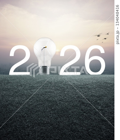 Happy new year 2026 green ecology and saving energy concept 134048416