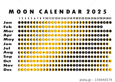 2025 Moon calendar. Astrological calendar design. planner. Place for stickers. Month cycle planner mockup. Isolated black and white background 134048574