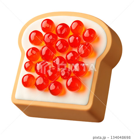 Delicious 3d cartoon toast with spoonful of shiny red salmon caviar Delicious 3d cartoon toast with spoonful of shiny red salmon caviar 134048698