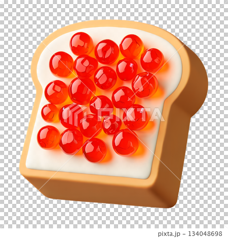 Delicious 3d cartoon toast with spoonful of shiny red salmon caviar  134048698