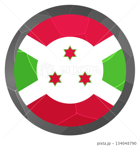 Round icon with flag of Burundi. Glass light ball, sticker, sphere. National symbol. Glossy realistic ball, 3D abstract vector illustration. Template big bubble 134048790