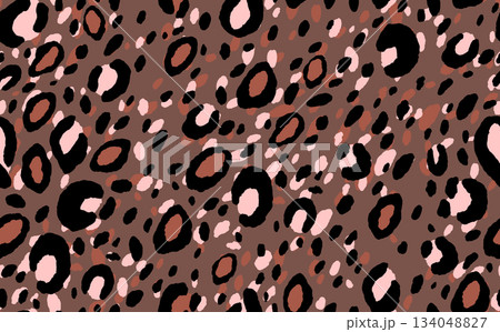 Abstract modern leopard seamless pattern. Animals trendy background. Beige and black decorative vector stock illustration for print, card, postcard, fabric, textile. Modern ornament of stylized skin 134048827