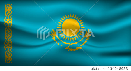 Flag of Kazakhstan. Kazakh national symbol in official colors. Template icon. Abstract vector background Flag of Kazakhstan. Kazakh national symbol in official colors. Template icon. Abstract vector background 134048928
