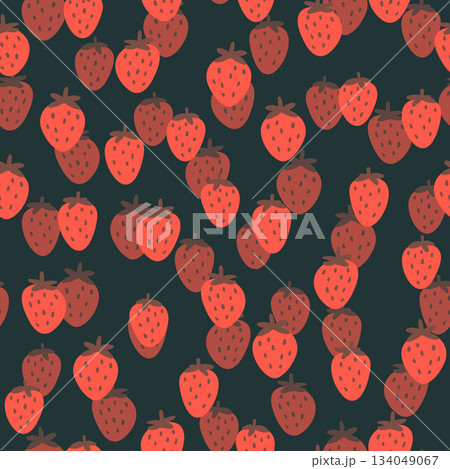 Seamless pattern with strawberry on color background. Natural delicious fresh ripe tasty fruit. Vector illustration for print, fabric, textile, banner, other design. Food concept. Seamless pattern with strawberry on color background. Natural delicious fresh ripe tasty fruit. Vector illustration for print, fabric, textile, banner, other design. Food concept. 134049067