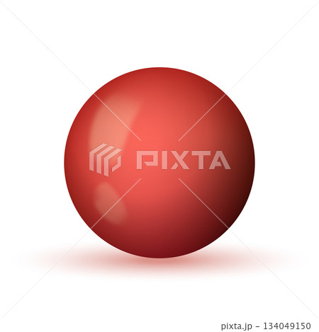 Glass red ball or precious pearl. Glossy realistic ball, 3D sphere. Abstract vector illustration highlighted on a white background. Big metal bubble with shadow Glass red ball or precious pearl. Glossy realistic ball, 3D sphere. Abstract vector illustration highlighted on a white background. Big metal bubble with shadow 134049150