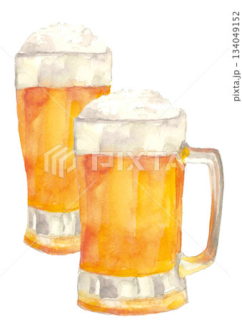 水彩で描いたビールのイラスト素材【手描き】白バック 透過背景 134049152