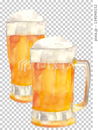 水彩で描いたビールのイラスト素材【手描き】白バック 透過背景 134049152