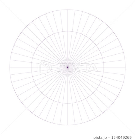 Polar coordinate circular grid isolated on white background. 360 degrees scale. Blank polar graph paper. Vector illustration. Mathematical graph. Lined blank on transparent background 134049269