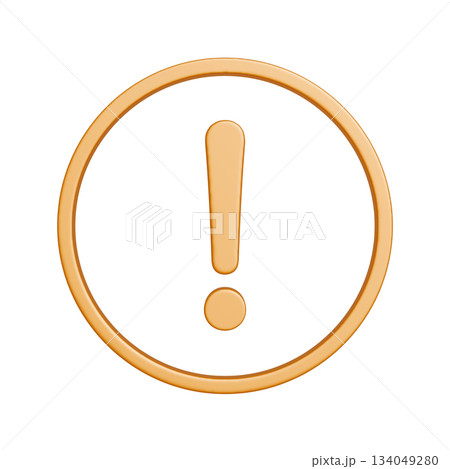 黄色い丸形の警告マークのアイコン。リッチな質感の3Dイラスト 134049280