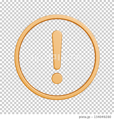 黄色い丸形の警告マークのアイコン。リッチな質感の3Dイラスト 134049280