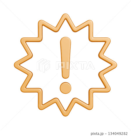 黄色いトゲトゲの警告マークのアイコン。リッチな質感の3Dイラスト 134049282