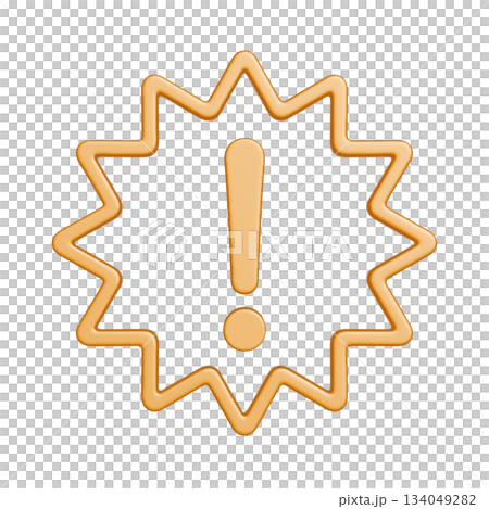 黄色いトゲトゲの警告マークのアイコン。リッチな質感の3Dイラスト 134049282