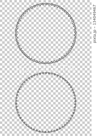 バレンタインやウェディングに使えるハート柄の装飾枠・ハートマークが連なった円形のフレームセット バレンタインやウェディングに使えるハート柄の装飾枠・ハートマークが連なった円形のフレームセット 134049467