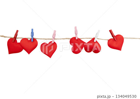 Display of Red Hearts on a Line With Clips for Valentine's Day Decoration Ideas Display of Red Hearts on a Line With Clips for Valentine's Day Decoration Ideas 134049530