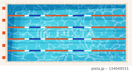 Swimming sport pool bottom top view with blue water waves texture set. Summer aqua surface with ripples. Spa pool geometrical shapes game texture Swimming sport pool bottom top view with blue water waves texture set. Summer aqua surface with ripples. Spa pool geometrical shapes game texture 134049531