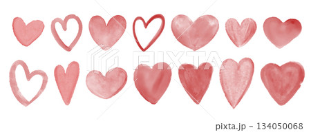 Set of watercolor red hearts Set of watercolor red hearts 134050068