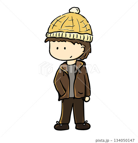Isolated young boy in hoodie and beanie hat cartoon illustration  134050147