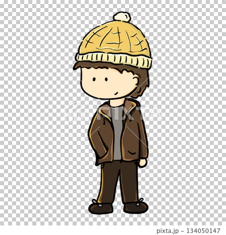 Isolated young boy in hoodie and beanie hat cartoon illustration  134050147