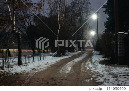 Winter Street Scene in Ukrainian Village at Dusk 134050400