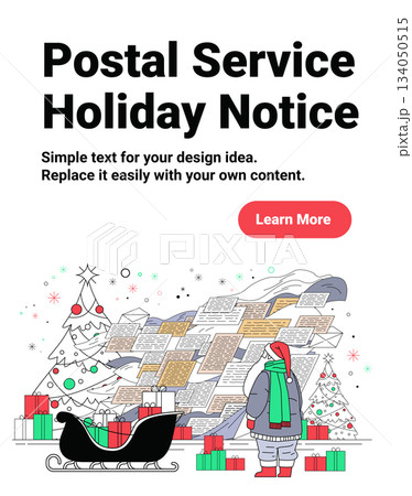 Santa postal service holiday notice Christmas New Year 2026 theme Santa with sleigh gifts letters snowy background decorated trees festive scene Santa postal service holiday notice Christmas New Year 2026 theme Santa with sleigh gifts letters snowy background decorated trees festive scene 134050515