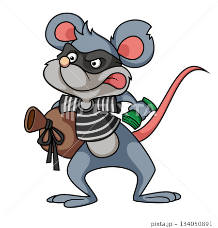 Cartoon rat Thief stealing on the bag and running of illustration 134050891