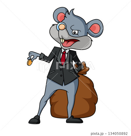Cartoon rat rich holding a money of illustration Cartoon rat rich holding a money of illustration 134050892