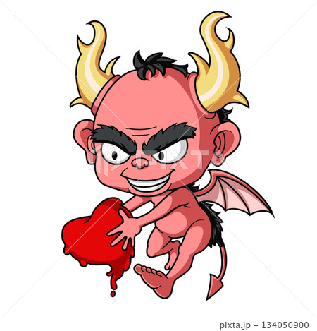 a devil cupid holding love heart of illustration a devil cupid holding love heart of illustration 134050900