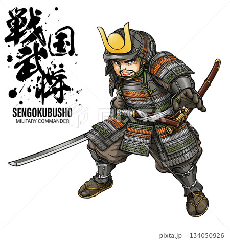 刀を持って構える甲冑姿の戦国武将 刀を持って構える甲冑姿の戦国武将 134050926