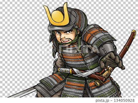 鎧姿で刀を構える戦国武将 134050928
