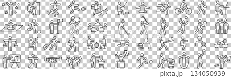 ベクターでモノクロのアクティブな人に関する線画アイコンセット 134050939