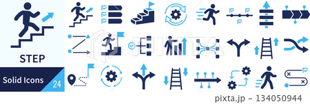 ベクターのステップに関するシルエットアイコンセット 134050944