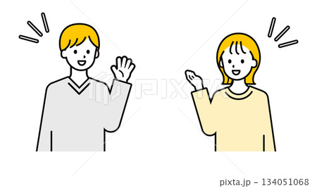 シンプルな私服の大人の男女_あいさつ 134051068